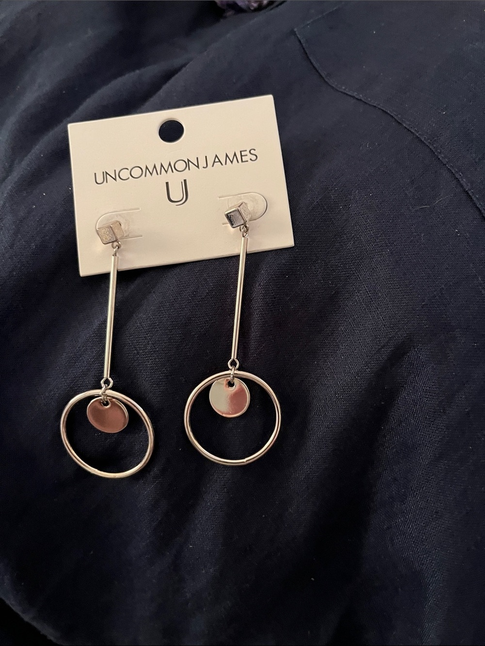 Uncommon James Gold Long Rod Hoop Drop Earrings with Disc